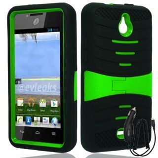 HUAWEI VALIANT Y301 ASCEND PLUS BLACK GREEN SHIELD HYBRID KICKSTAND COVER HARD GEL CASE +FREE CAR CHARGER from [ACCESSORY ARENA]: Cell Phones & Accessories