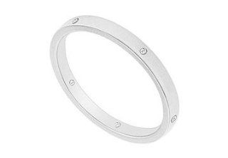 2MM Comfort Fit Flat Wedding Band with Diamonds 14K White Gold   0.05 CT TDW: LOVEBRIGHT: Jewelry