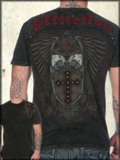 Affliction Shielded Eagle Studded Short Sleeve Tee Shirt in Black Lava Wash   UP TO XXXL / 3XL at  Mens Clothing store