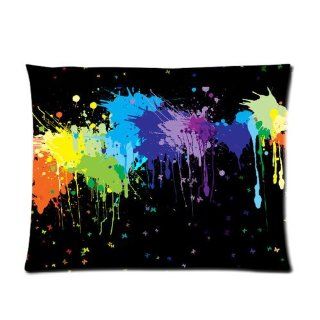 Colorful Neon Paint Splatters on Black Custom Pillowcase Standard Size 20x26 CP 964  