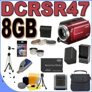 Sony DCR SR47 Hard Disk Drive 60GB HDD Handycam Camcorder (Red) BigVALUEInc Accessory Saver 8GB FH100 Battery/Rapid Charger Filter Kit/Lenses Bundle : Camera & Photo