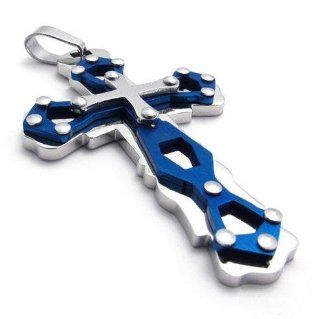 Atlas Jewels Men's Stainless Steel Industrial Faith Cross Pendant Necklace   Blue: Jewelry