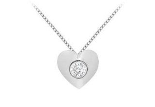 14K White Gold Heart Design Pendant with Single 0.10 Carat Diamond: SUMMI: Jewelry