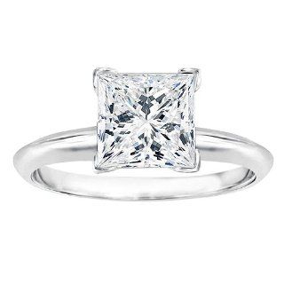 1 carat Princess Cut Moissanite Solitaire Engagement Ring Set in 14k White Gold in Finger Size 7.25, sizeable Jewelry