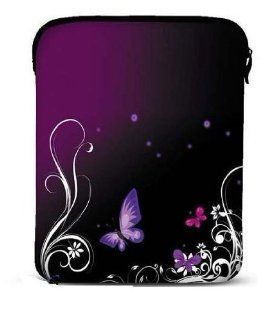 NEW Purple Butterfly & flower Soft Neoprene 8" 9.7" 10 inch Netbook Laptop Sleeve Slip Case Pouch Bag with strap fit for Apple iPad 2/ iPad 3 / the New ipad 4 / Kindle DX/HP TouchPad/Sony Tablet S S1/10.1" Samsung Galaxy Tab/Le Pan TC 97