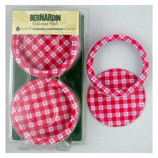 Bernardin Collection Elite Mason Jar Lids & Screw Bands   Wide   Gingham   Red: Kitchen & Dining