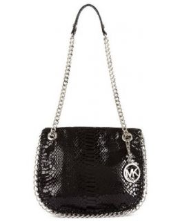 MICHAEL Michael Kors CHELSEA SMALL MESSENGER Handbag in Black Python Emossed Leather with Chains and Hardware: Shoes