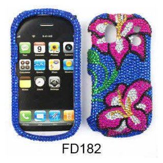 CELL PHONE CASE COVER FOR SAMSUNG INTENSITY II 2 U460 RHINESTONES TWO PINK FLOWERS ON BLUE: Cell Phones & Accessories