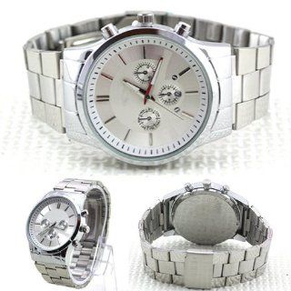 Hot Men's Watch Calendar+Strips Hour Marks Round Dial Steel Band(Silver): Watches