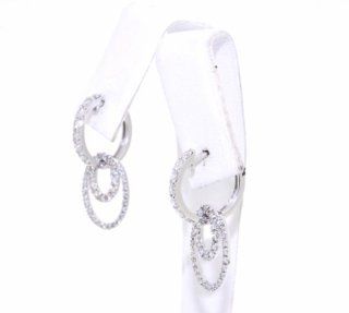 14K White Gold Diamond Huggies Earrings and Hanging Earring Jacket Set: Charms: Jewelry
