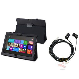 Everydaysource compatible with Microsoft Surface RT Black Flip Stand PU Leather Case Cover Pouch + FREE Black In ear (w/on off) Stereo Headsets: Computers & Accessories