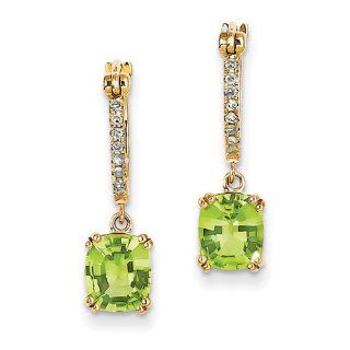 14k Yellow Gold Diamond & Peridot Dangle Hoop Earrings: Jewelry
