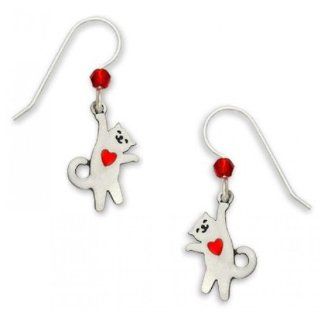 Red Heart "Arnie" Hanging Cat Dangle Earrings, Handmade in the USA by Sienna Sky 977: Jewelry