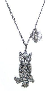 Clara Beau Silver Plated Swarovski Crystal Vintage Wise Ole Owl Pendant Necklace: Jewelry