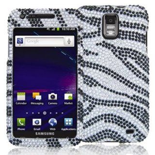 Electromaster(TM) Brand   Black / Silver Zebra Bling Rhinestone Diamond Snap On Hard Skin Case Cover New for Samsung Skyrocket i727 At&t Galaxy S II: Cell Phones & Accessories