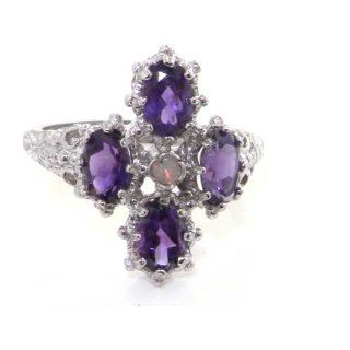 14K Solid English White Gold Ladies Fiery Opal & Amethyst Ring   Finger Sizes 5 to 12 Available   Ideal for Special Birthday, Anniversary, Valentines Day or Mothers Day Gift: Jewelry