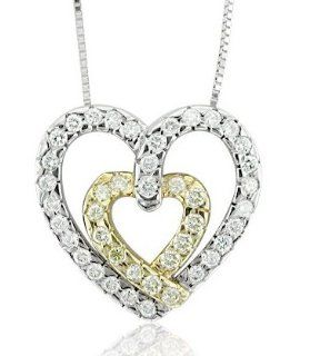 14k Gold White and Yellow Diamond Heart Pendant Necklace (GH, I1 I2, 0.33 carat): Diamond Delight: Jewelry