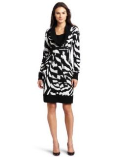 Calvin Klein Women's Cowl Neck Sweater Dress, Black/Winter White, Large at  Womens Clothing store: