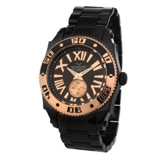 Aquaswiss Swiss Quartz 44 MM Watch Black Ion Black Dial Black and Rose Gold Rotating Bezel 62G0069: Watches