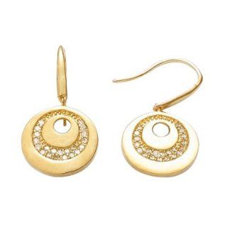 So Chic Jewels   18K Gold Plated Clear Cubic Zirconia Disc Round Drop Earrings: Dangle Earrings: Jewelry