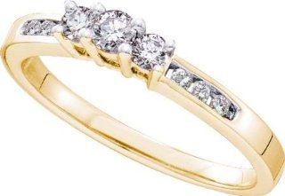 0.25 Carat (ctw) 14K Yellow Gold Round White Diamond Ladies 3 Stone Bridal Engagement Ring 1/4 CT: Jewelry