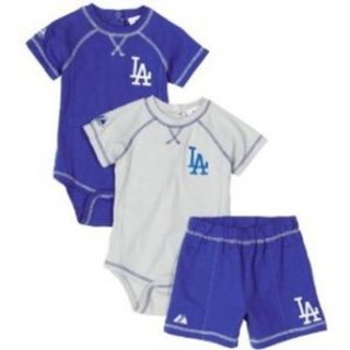 MLB Infant/Toddler Boys' Los Angeles Dodgers Three Piece Creeper Set (Royal, 6/9) : Infant And Toddler Sports Fan Apparel : Sports & Outdoors