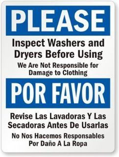 Please   Inspect Washers And Dryers Before Using, Por Favor   Revise Las Lavadoras Sign, 24" x 18" : Yard Signs : Patio, Lawn & Garden