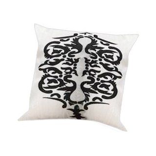 Zodax Arabesque 18 inch Square Embroidered Polyhem Throw Pillow, White with Black  