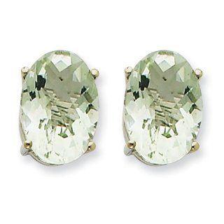 Genuine 14K White Gold Oval 4 Prong 14 X 10mm Green Amethyst Earrings: Mireval: Jewelry