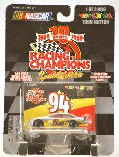 1999   Racing Champions 10th Anniversary Special Edition   NASCAR   Bill Elliott #94   Ford Taurus   McDonald's Drive Thru Racing   1 of 9,999   1:64 Scale Silver Chrome Die Cast   Card & Stand   MOC   Limited Edition   Collectible: Toys & Game