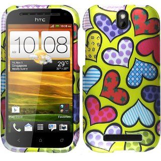 Retro Hearts Blue Red Pink Purple Hard Case Cover For HTC One SV: Cell Phones & Accessories