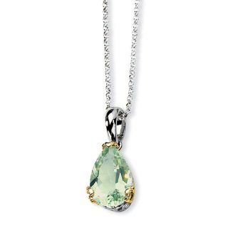 Sterling Silver & 14k Green Amethyst Necklace, Best Quality Free Gift Box Satisfaction Guaranteed Chain Necklaces Jewelry