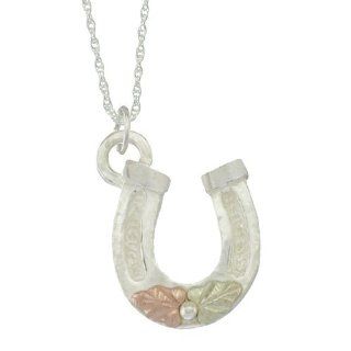 10k Black Hills Gold on Sterling Silver with 12k Gold Leaves Horse Shoe Pendant Necklace Women's Jewelry FREE STERLING SILVER CHAIN INCLUDED: Jewelry
