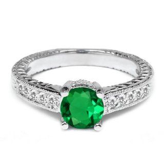 1.10 Ct Round Green Nano Emerald White Sapphire 925 Sterling Silver Ring: Engagement Rings: Jewelry