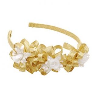 Lito Little Girls Gold Sparkle Tulle Flower Hair Accessory Headband: Lito: Clothing