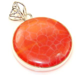 Mexican Fire Agate Women's Silver Pendant 12.70g (color: orange, dim.: 1 5/8, 1 1/4, 1/4 inch). Mexican Fire Agate Crafted in 925 Sterling Silver only ONE pendant available   pendant entirely handmade by the most gifted artisans   one of a kind world w