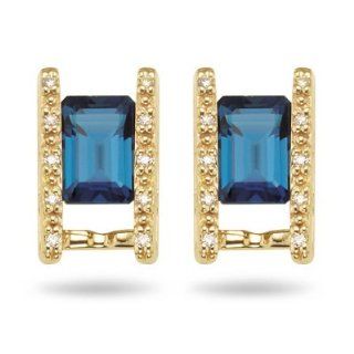 0.10 Cts Diamond & 3.50 Cts London Blue Topaz Earrings in 14K Yellow Gold: Jewelry