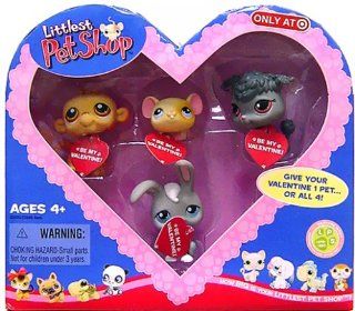 Littlest Pet Shop Valentine Exclusive Monkey Mouse Poodle Bunny: Toys & Games