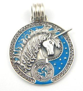 Sterling Silver Celtic Unicorn Charm Pendant Horse Bright Blue Inlay Jewelry