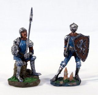 Hand Painted Medieval Battle Knight Suit of Armor Cold Cast Resin Statue Figurine 3.5" (Set of 2)   Head Sculptures