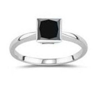 Natural AAA Greate 1.70Ct Fine Polish Jet Black Diamond 925 Sterling Silver princess cut Ring * Size 7 (Free Re size): Jewelry