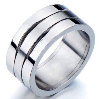 Exquisite Mens Stainless Steel Wide Band Ring Matt Polished Two Tone 10mm: Jewelry