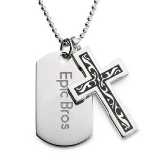 Tattoo Cross Engraved Dog Tags: Jewelry