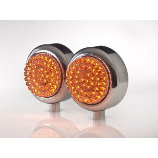 Amber 48 LED Motorcycle Turn Signal, Marker or Blinker Lights in Side Mount Polished Aluminum Housings: Automotive