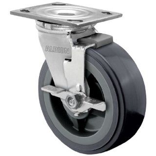 Albion 16 Series 6" Diameter Polyurethane on Polypropylene Wheel Medium Heavy Duty Zinc Plate Swivel Caster with Face Brake, Roller Bearing, 4 1/2" Length X 4" Width Plate, 900 lbs Capacity (Pack of 4)
