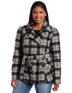 Southpole Juniors Plus Size Belted Plaid Trench Coat at  Womens Clothing store