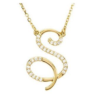 14k Yellow Gold Alphabet Initial Letter S Diamond Pendant Necklace, 17" (GH Color, I1 Clarity, 1/6 Cttw): Mens Necklace: Jewelry