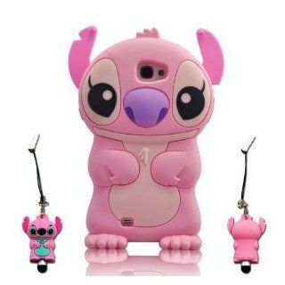 Pink 3d Movable Ear Flip Silicone Cover Case Stitch & Lilo for Samsung Galaxy Note Ii N7100 with 3d Stitch Stylus Pen pink: Cell Phones & Accessories