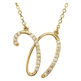 14k Yellow Gold Alphabet Initial Letter N Diamond Pendant Necklace, 17" (GH Color, I1 Clarity, 1/8 Cttw) Jewelry