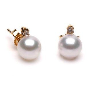 Akoya Pearl Diamond Stud Earrings, White Gold, AA+/AAA Quality: Jewelry